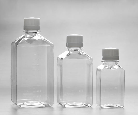 Square PET Media Bottles Sterile | 125mL 250mL 500mL 1000mL | Gamma Irradiated cGMP